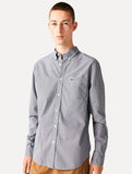 Camisa Lacoste Masculina Cotton Poplin Grid Branco/Azul Marinho